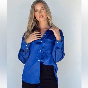 Vestique Bold Blue Cosmopolitan Long Sleeve Silk Top